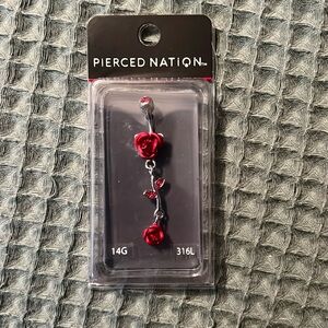14G Silver and Red Rose Belly Ring